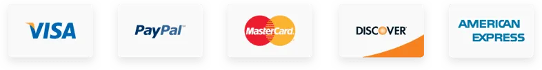 Accepted payment methods: Visa, PayPal, MasterCard, American Express, and Discover.